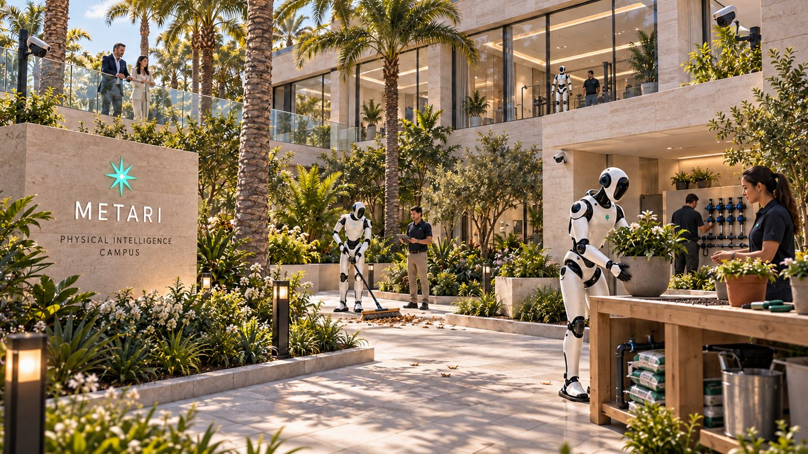Concept rendering of humanoids working in the campus gardens and grounds